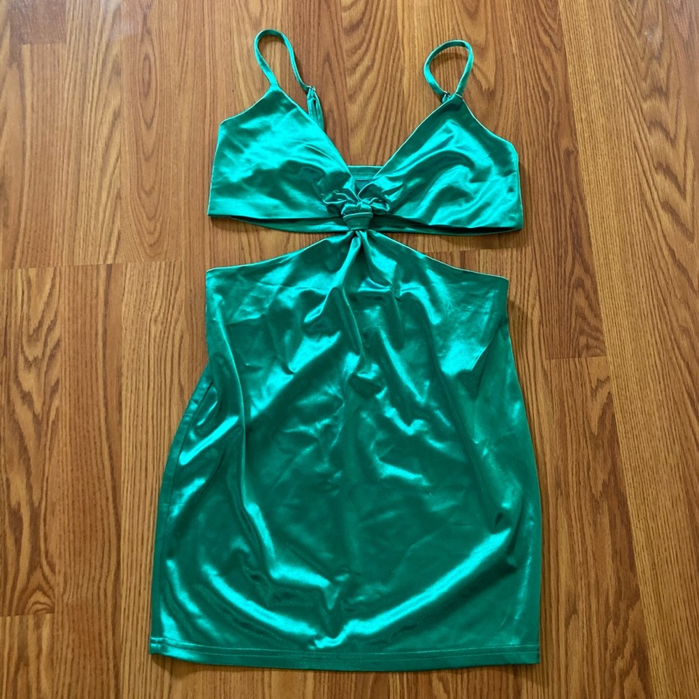 Green satin mini dress